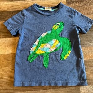 Mini Boden 3-4 Sea Turtle Appliqué Short Sleeve Shirt